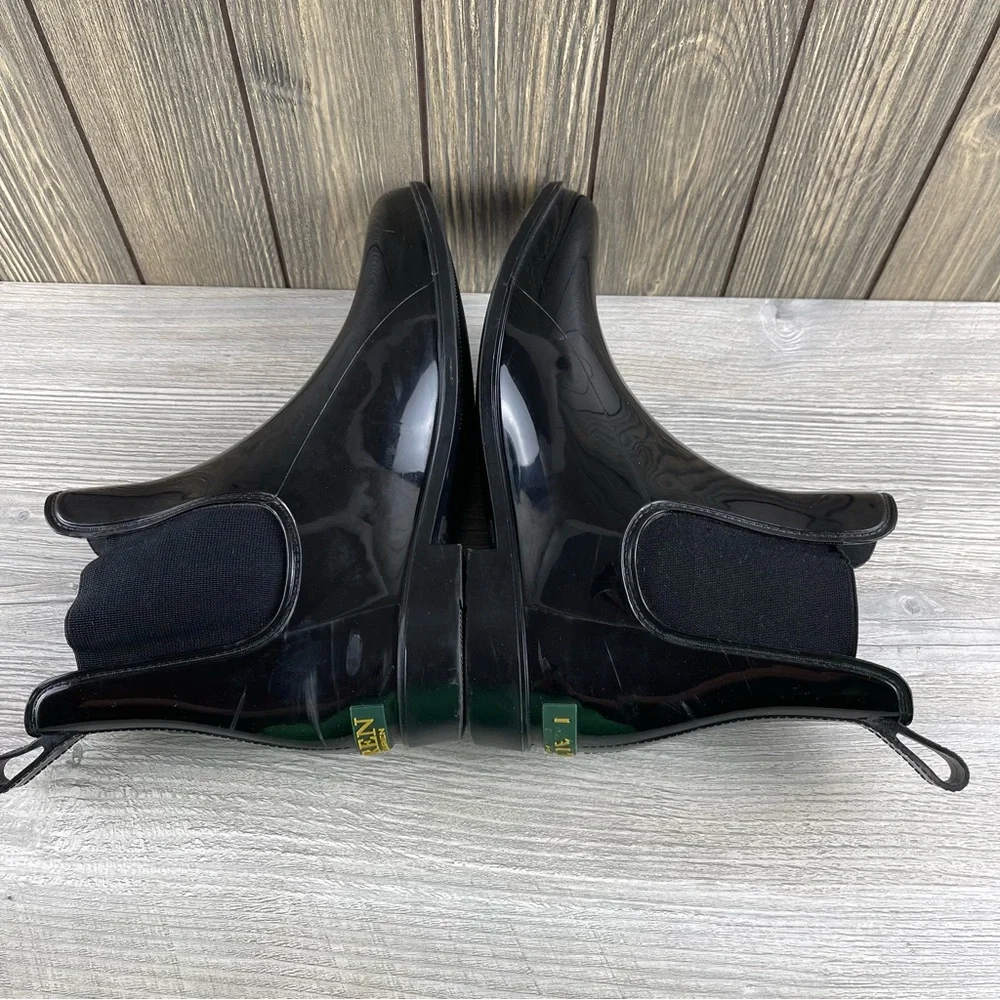 Lauren Ralph Lauren Tally Bo Rai Rubber Chelsea Black Boots Size 10B